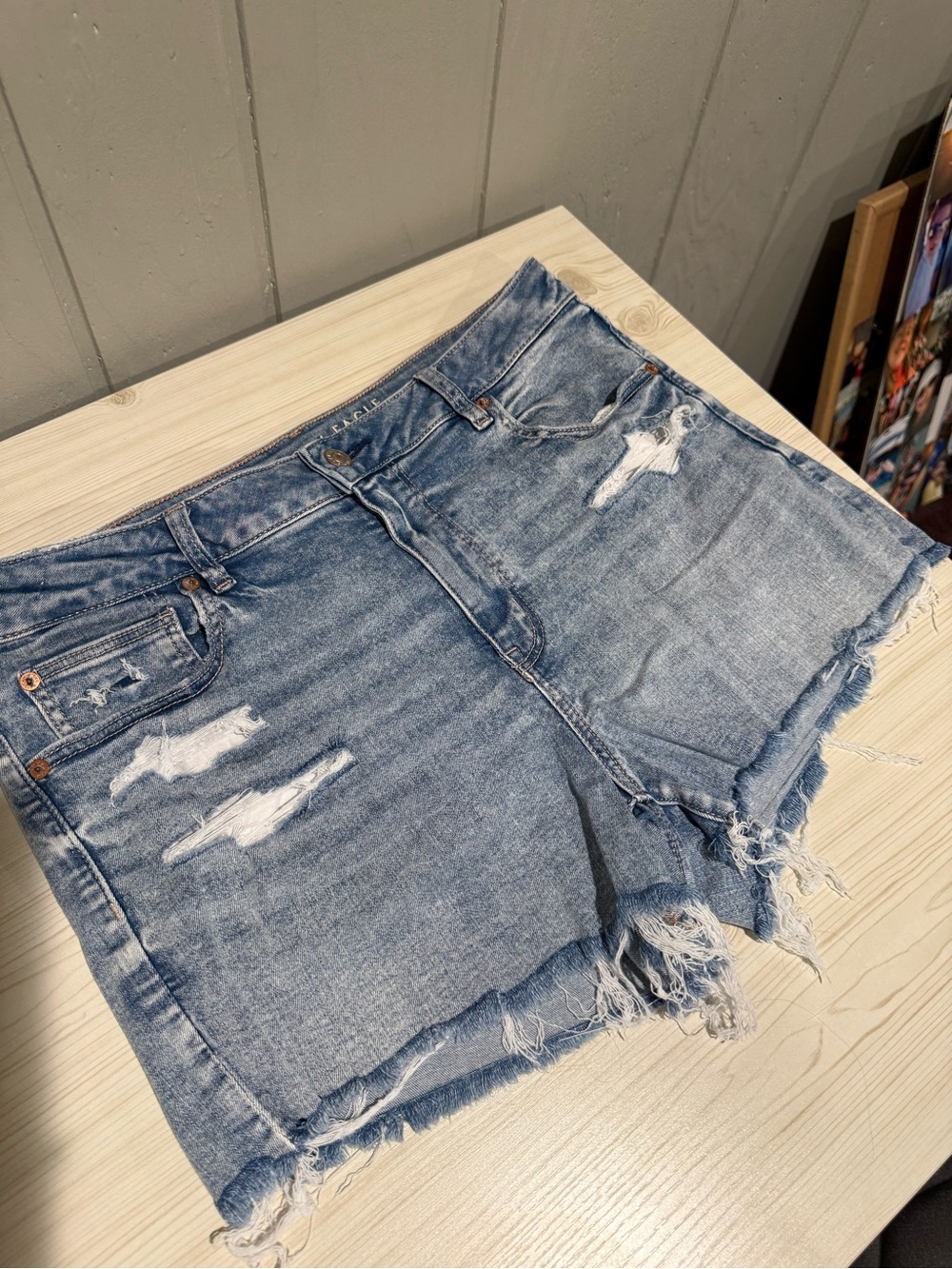 American Eagle Outfitters Light Blue Distressed Denim Shorts